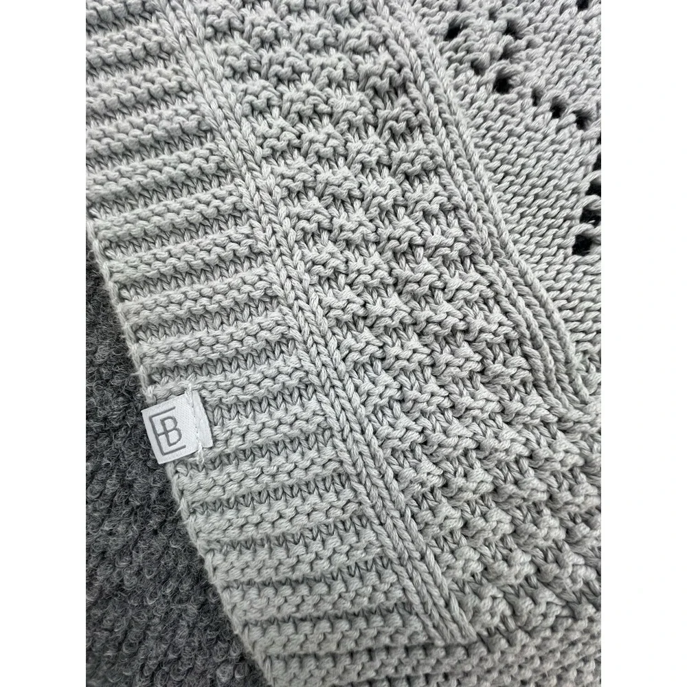 Elegant Baby Light Grey 100% Cotton Patchwork‎ Knit Pointelle Blanket